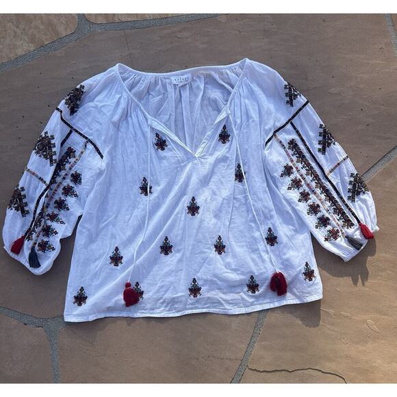 Anthropologie Velvet by Graham & Spencer Embroidered Top, Sz Small, Boho - Picture 2 of 5